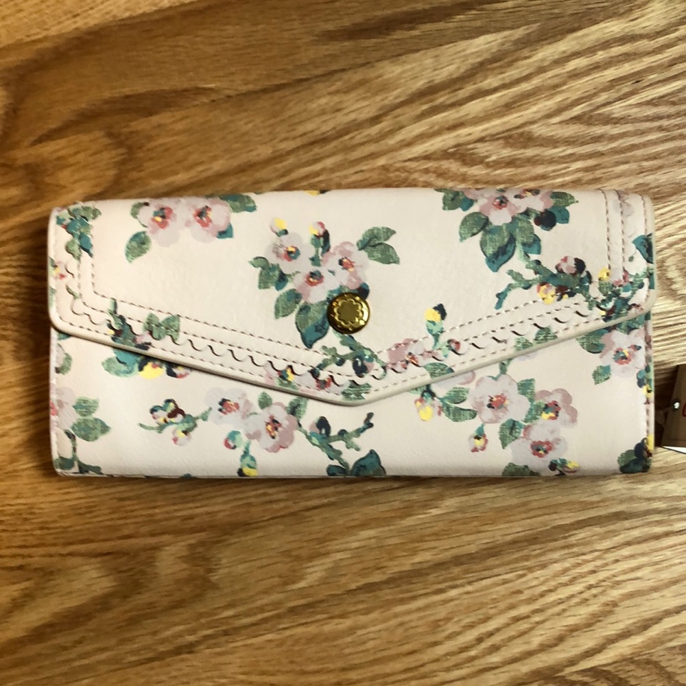 Cath Kidston pink/cream floral leather wallet.